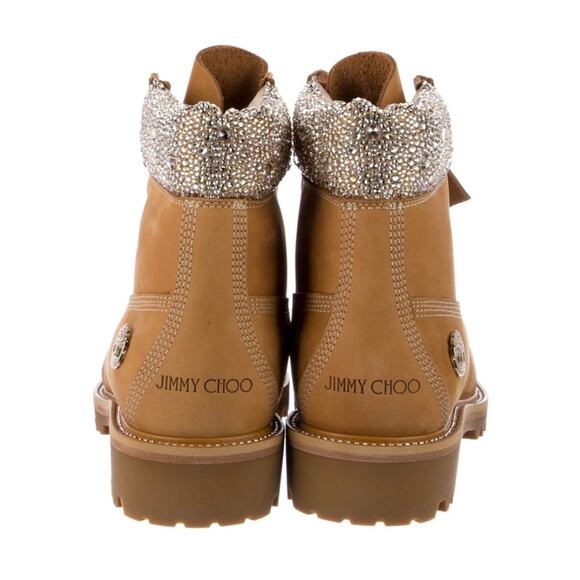 NEW JIMMY CHOO X TIMBERLAND Suede Crystal Encrusted Brown Classic Hiking Boot 9 - Picture 7 of 16